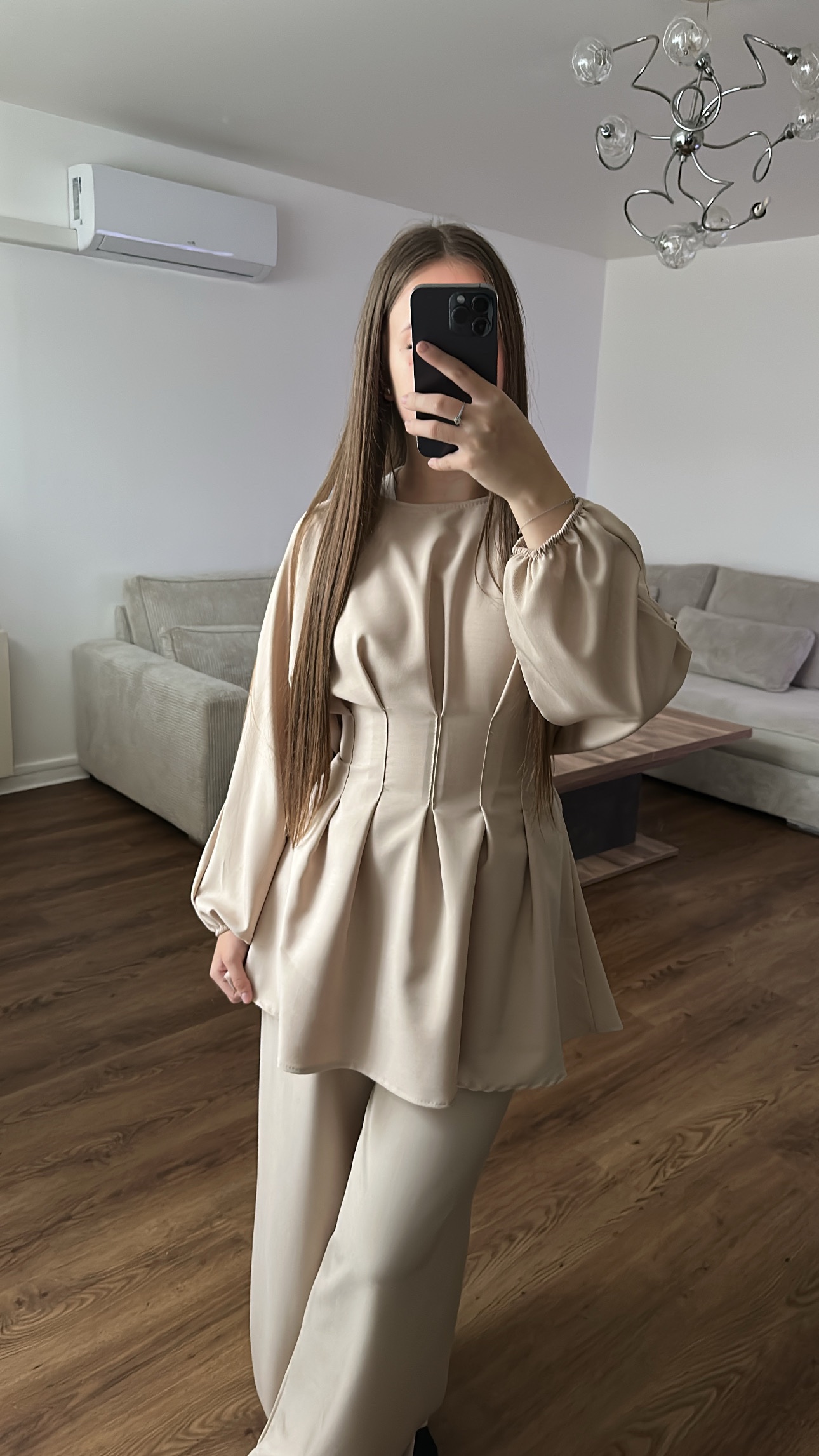 Ensemble Tunique & Pantalon Large – Beige – Image 2