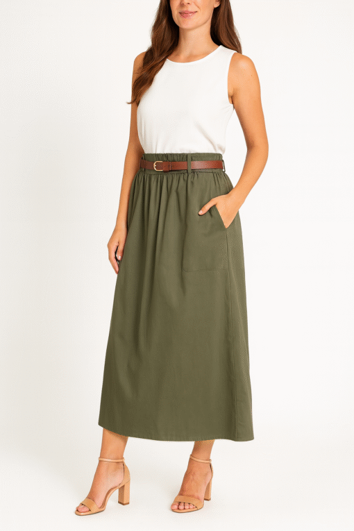 Jupe Longue avec Ceinture et Poches