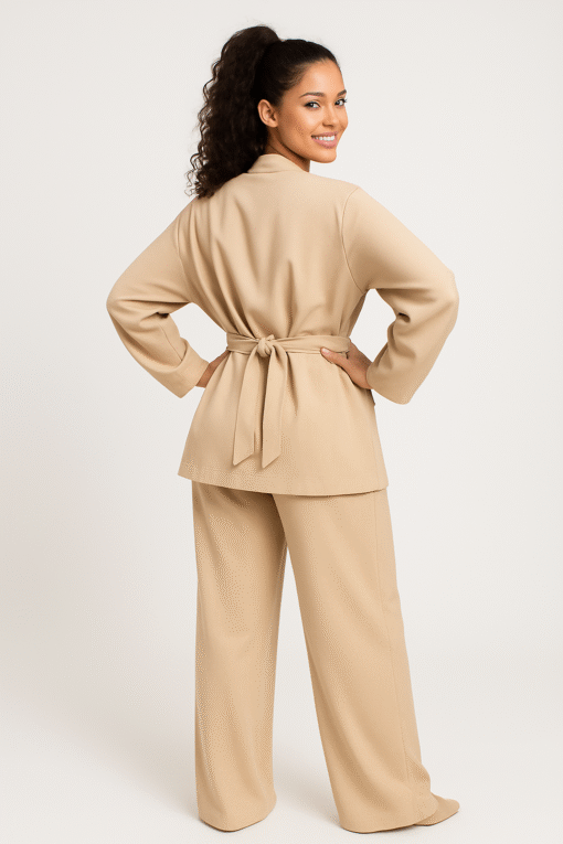 Ensemble Tunique & Pantalon Large – Beige – Image 3